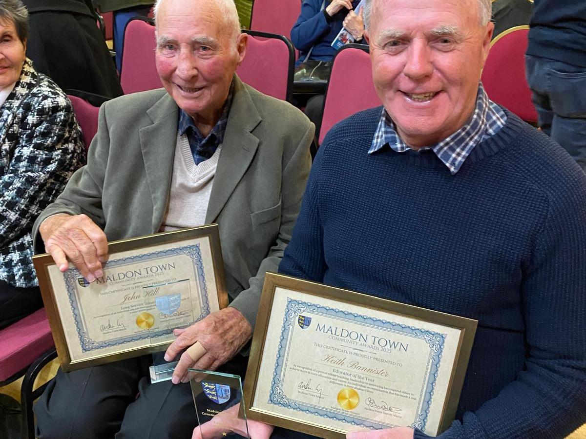 John Hill & Keith Bannister receiving their awards at Maldon Town Council Community Awards&nbsp;Evening