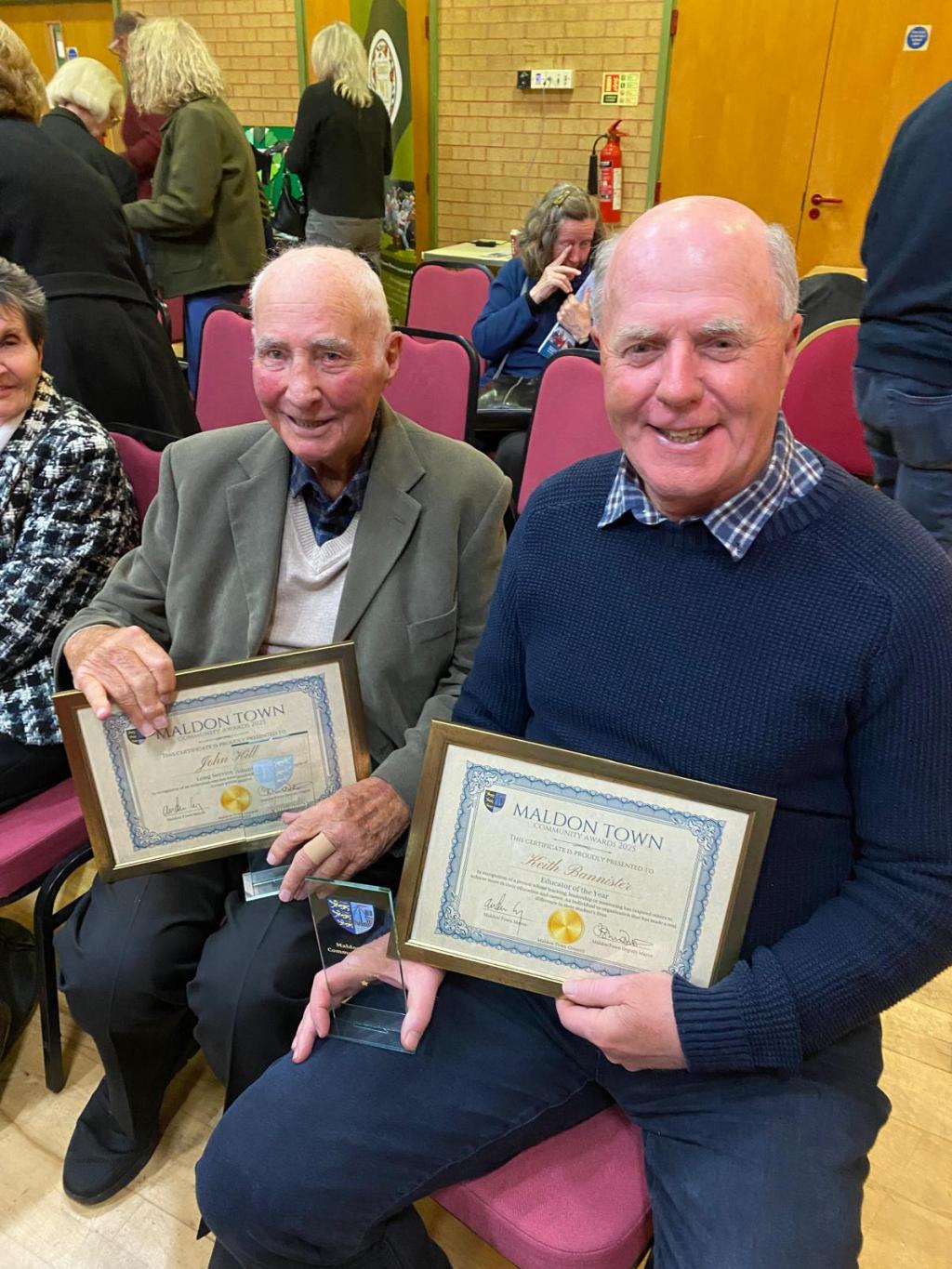 John Hill & Keith Bannister receiving their awards at Maldon Town Council Community Awards&nbsp;Evening